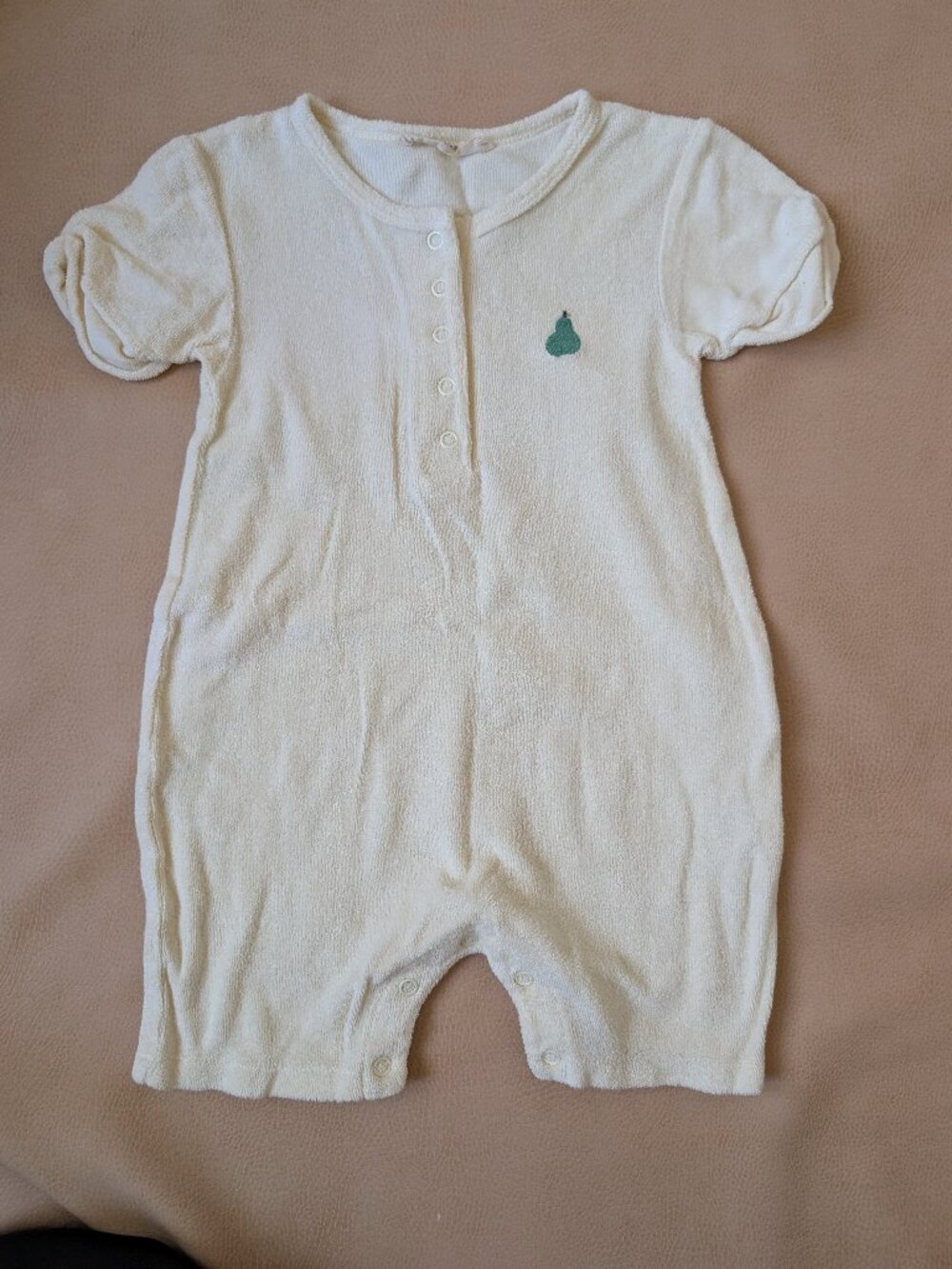 Fin & Vince White Terry Pear Embroidered Romper